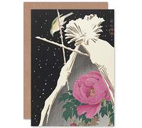 Artery8 Ohara Koson Siberian Bluechat Next To A Peony Fine Art Greeting Card Plus Envelope Blank Inside