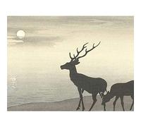 Artery8 Ohara Koson Torii Gate And Deer Landscape Premium Wall Art Canvas Print 18X24 Inch