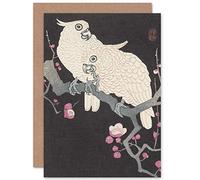 Artery8 Ohara Koson Two Cockatoo And Plum Blossom Painting Fine Art Greeting Card Plus Envelope Blank Inside