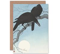 Artery8 Ohara Koson Two Crows Tree Branch Japanese Woodcut Fine Art Greeting Card Plus Envelope Blank Inside