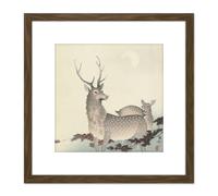 Artery8 Ohara Koson Two Deer Japan Painting 8X8 Inch Square Wooden Framed Wall Art Print Picture with Mount in Brown Artery8 Brown