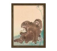 Artery8 Ohara Koson Two Monkeys With Butterfly Painting Artwork Framed Wall Art Print 18X24 Inch