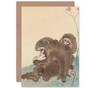 Artery8 Ohara Koson Two Monkeys With Butterfly Painting Fine Art Greeting Card Plus Envelope Blank Inside