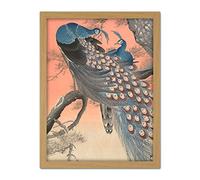 Artery8 Ohara Koson Two Peacocks On Tree Branch Painting Artwork Framed Wall Art Print 18X24 Inch