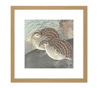 Artery8 Ohara Koson Two Quail Full Moon Japan Painting 8X8 Inch Square Wooden Framed Wall Art Print Picture with Mount in Light Oak Artery8 Light Oak
