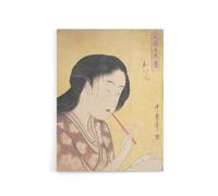Artery8 Oiran Applying Lipstick Canvas Wall Art Print Utamaro Kitagawa in Yellow | Size: W24" x H32" Artery8 Yellow W24" x H32"
