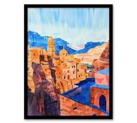 Artery8 Old City of Jerusalem Watercolour Cityscape Framed Wall Art in Blue | Size: A4 Artery8 Blue A4