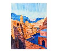 Artery8 Old City of Jerusalem Watercolour Cityscape Wall Art Print in Blue | Size: W12" x H16" Artery8 Blue W12" x H16"