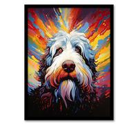 Artery8 Old English Sheep Dog Lover Gift Pet Portrait Colourful Artwork Painting Artwork Framed Wall Art Print A4