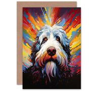 Artery8 Old English Sheep Dog Lover Gift Pet Portrait Colourful Artwork Painting Greeting Card Artery8 Multicolor