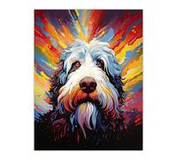 Wall Art Print Old English Sheep Dog Lover Gift Pet Portrait Colourful Artwork Painting Poster Artery8 Multi W18 inch x H24 inch