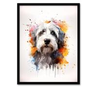 Artery8 Old English Sheep Dog Lovers Gift Watercolour Pet Portrait Painting Artwork Artwork Framed Wall Art Print 18X24 Inch