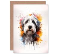 Artery8 Old English Sheep Dog Lovers Gift Watercolour Pet Portrait Painting Artwork Sealed Greeting Card Plus Envelope Blank inside
