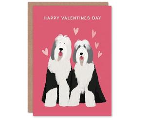 Artery8 Old English Sheepdog Couple Dog Lover Illustration Valentine's Day Card