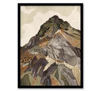 Old Man Of Coniston Peak Modern Folk Art Earthy Framed Art Print Artery8 Brown A4