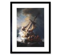 Artery8 Old Master Painting Rembrandt Christ Storm On Sea Of Galilee 1633 Disciples Biblical Scene Framed Wall Art Print Picture 12X16 inch Artery8 Blue W12" x H16"