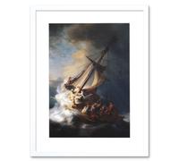 Artery8 Old Master Painting Rembrandt Christ Storm On Sea Of Galilee 1633 Disciples Biblical Scene Framed Wall Art Print Picture 12X16 inch in White Artery8 White