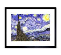 Artery8 Old Master Painting Van Gogh Starry Night Star Sky Swirl Brushstrokes Post Impressionism Print Framed Wall Art Print Picture 12X16 inch Artery8 Blue W12" x H16"