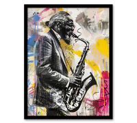 Artery8 Old Saxophone Player Portrait Street Art Graffiti Framed Art Print | Size: W12" x H16" Artery8 Multicolor W12" x H16"