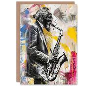 Artery8 Old Saxophone Player Portrait Street Art Graffiti Greeting Birthday Card Him Her All Blank