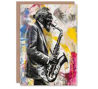 Artery8 Old Saxophone Player Portrait Street Art Graffiti Greeting Birthday Card Him Her All Blank