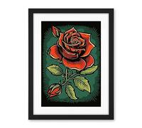 Artery8 Old School USA Tattoo Ink Body Art Blooming Rose Rockabilly Americana 50s Artwork Framed Wall Art Print 18X24 Inch