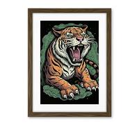 Artery8 Old School USA Tattoo Ink Body Art Ferocious Tiger Rockabilly Americana 50s Artwork Framed Wall Art Print 18X24 Inch