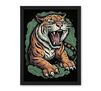 Artery8 Old School USA Tattoo Ink Body Art Ferocious Tiger Rockabilly Americana 50s Artwork Framed Wall Art Print 18X24 Inch