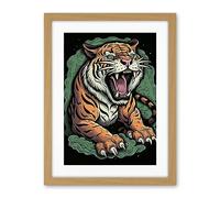 Artery8 Old School USA Tattoo Ink Body Art Ferocious Tiger Rockabilly Americana 50s Artwork Framed Wall Art Print 18X24 Inch