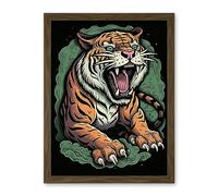 Artery8 Old School USA Tattoo Ink Body Art Ferocious Tiger Rockabilly Americana 50s Artwork Framed Wall Art Print 18X24 Inch