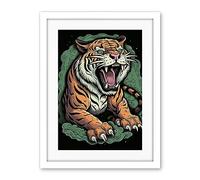 Artery8 Old School USA Tattoo Ink Body Art Ferocious Tiger Rockabilly Americana 50s Artwork Framed Wall Art Print 18X24 Inch