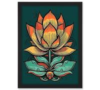 Artery8 Old School USA Tattoo Ink Body Art Lotus Flower Rockabilly Americana 50s Artwork Framed A3 Wall Art Print