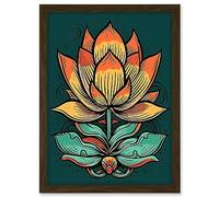 Artery8 Old School USA Tattoo Ink Body Art Lotus Flower Rockabilly Americana 50s Artwork Framed A3 Wall Art Print