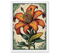 Artery8 Old School USA Tattoo Ink Body Art Orange Lily Rockabilly Americana 50s Artwork Framed A3 Wall Art Print