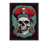 Artery8 Old School USA Tattoo Ink Body Art Pirate Skull Rockabilly Americana 50s Artwork Framed Wall Art Print 18X24 Inch