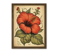 Artery8 Old School USA Tattoo Ink Body Art Red Hibiscus Rockabilly Americana 50s Artwork Framed Wall Art Print 18X24 Inch