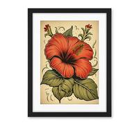 Artery8 Old School USA Tattoo Ink Body Art Red Hibiscus Rockabilly Americana 50s Artwork Framed Wall Art Print 18X24 Inch