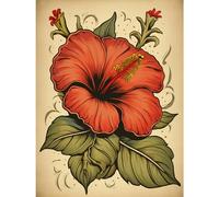 Artery8 Old School USA Tattoo Ink Body Art Red Hibiscus Rockabilly Americana 50s Large Wall Art Poster Print Thick Paper 18X24 Inch