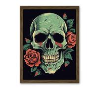 Artery8 Old School USA Tattoo Ink Body Art Skull Rose Rockabilly Americana 50s Artwork Framed Wall Art Print 18X24 Inch