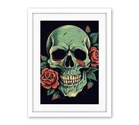 Artery8 Old School USA Tattoo Ink Body Art Skull Rose Rockabilly Americana 50s Artwork Framed Wall Art Print 18X24 Inch