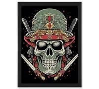 Artery8 Old School USA Tattoo Ink Body Art Skull Samurai Rockabilly Americana 50s Artwork Framed Wall Art Print A4