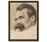 Olde Portrait Philosopher Friedrich Nietzsche Drawing Artwork Framed Wall Art Print A4 Artery8 Brown One Size