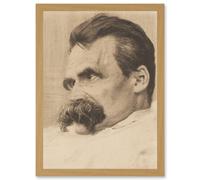 Olde Portrait Philosopher Friedrich Nietzsche Drawing Artwork Framed Wall Art Print A4 Artery8 Light Oak One Size