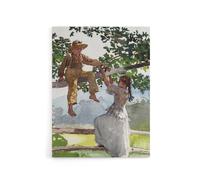 Artery8 On the Fence Children Portrait Winslow Homer Canvas Wall Art Print | Size: W12" x H16" Artery8 Multicolor W12" x H16"
