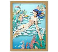 Artery8 One with the Sea Kirigami Aquatic Craft Landscape Artwork Framed Wall Art Print A4