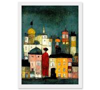 Artery8 Onlooker Quirky Colourful Street Scene Artwork Framed Wall Art Print A4 in White Artery8 White