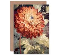 Artery8 Orange Dahlia Flower Watercolour for Wife Her Mum Sister Daughter Mom Gran Nan Birthday Thank You Congratulations Blank Art Greeting Card