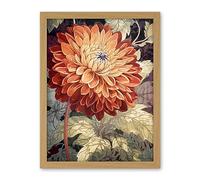 Artery8 Orange Dahlia Flower Watercolour Illustration Artwork Framed Wall Art Print 18X24 Inch