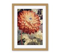 Artery8 Orange Dahlia Flower Watercolour Illustration Artwork Framed Wall Art Print 18X24 Inch