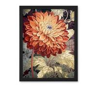 Artery8 Orange Dahlia Flower Watercolour Illustration Artwork Framed Wall Art Print 18X24 Inch